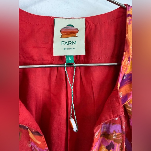 Farm Rio banana juice, pink and red, tropical, long sleeve tiered, mini dress L - Picture 8 of 12